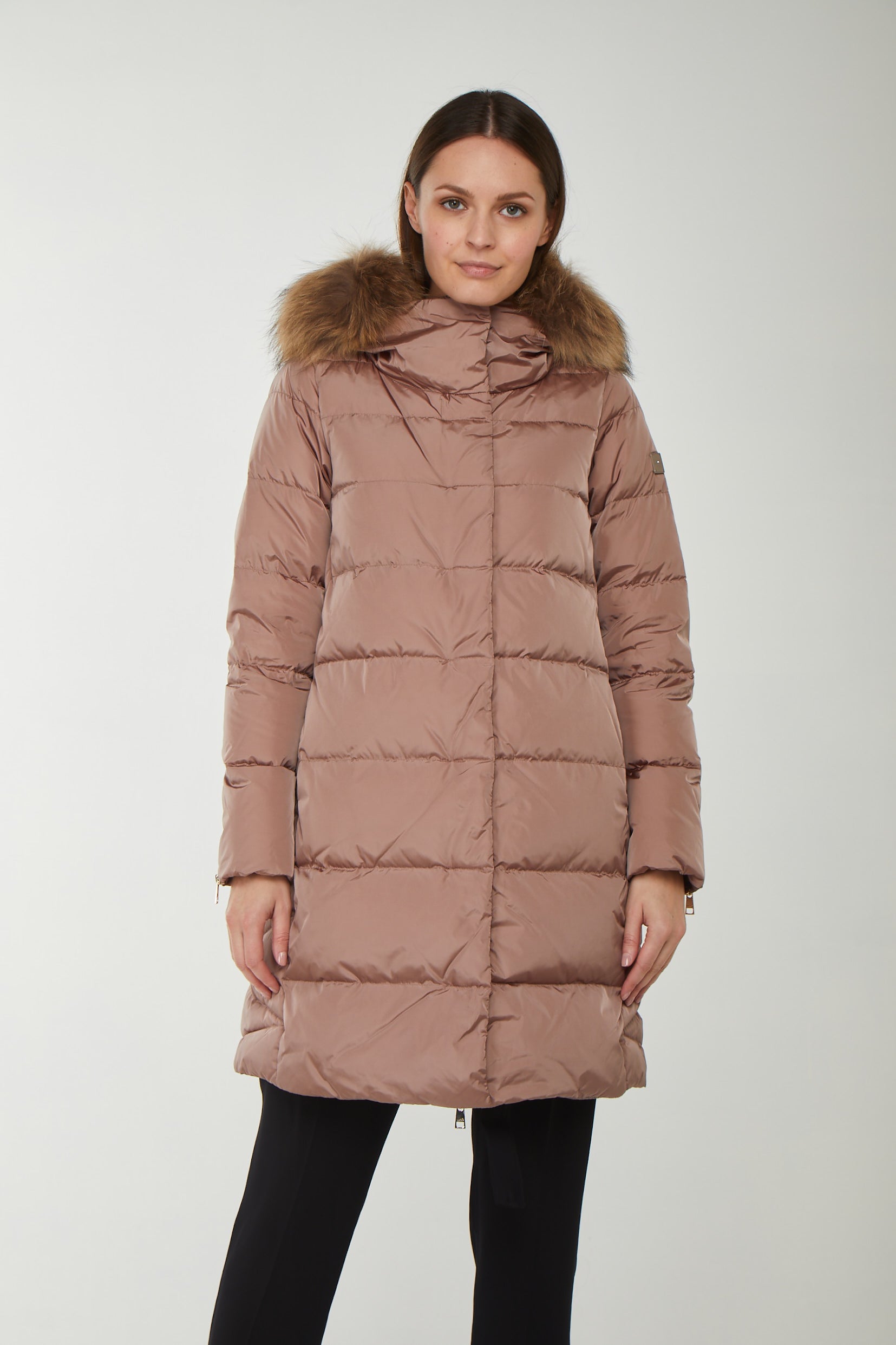 LIU JO Lange Rose Daunenjacke mit Kapuze aus Kunstpelz