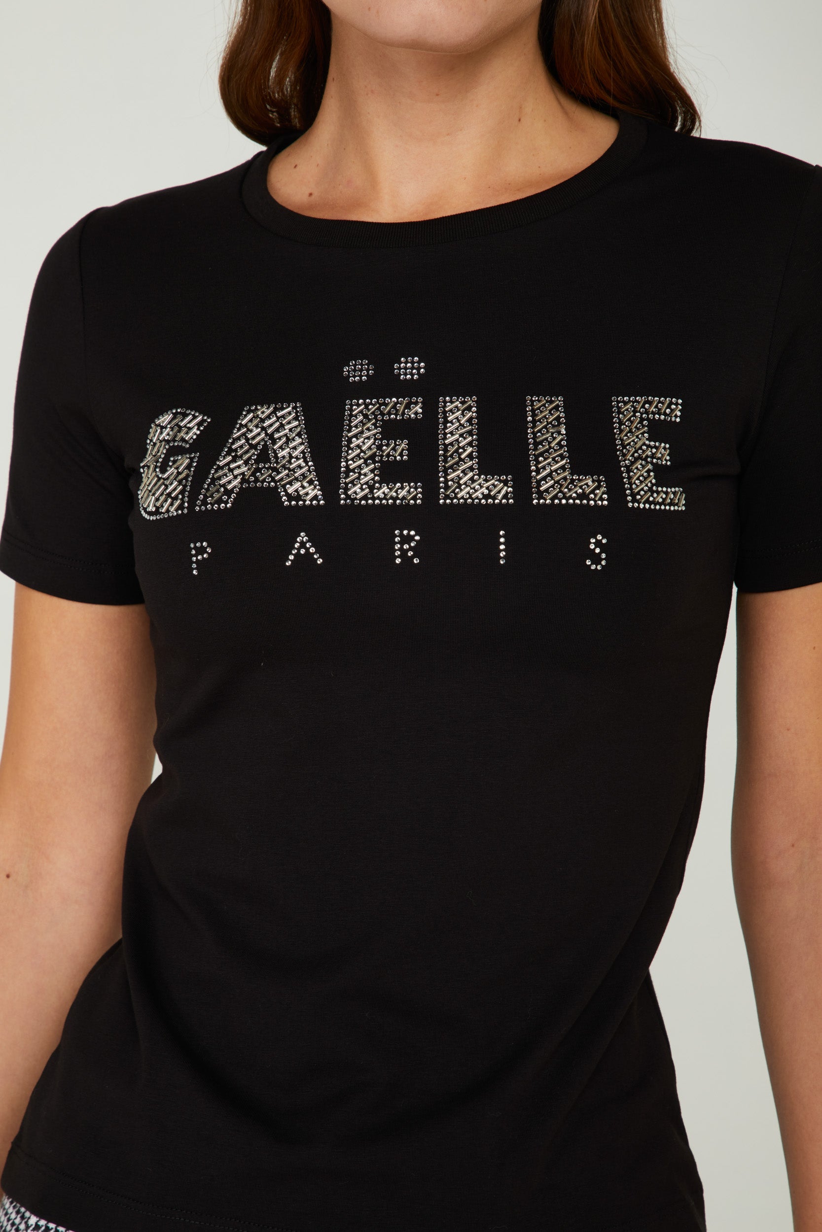 GAELLE Schwarz T-Shirt mit Strass-Logo